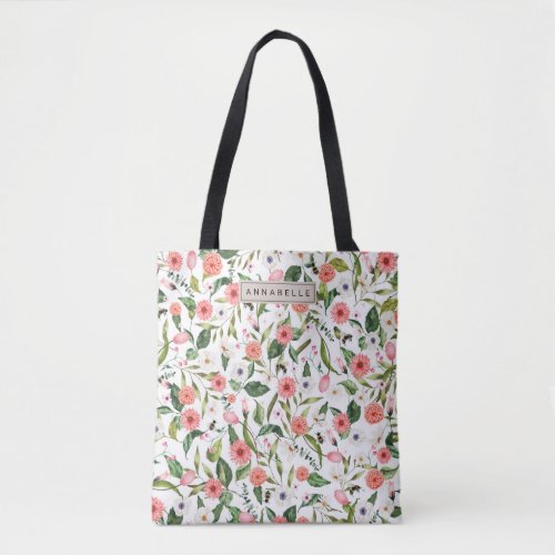 Custom Pink Wildflower Tote Bag