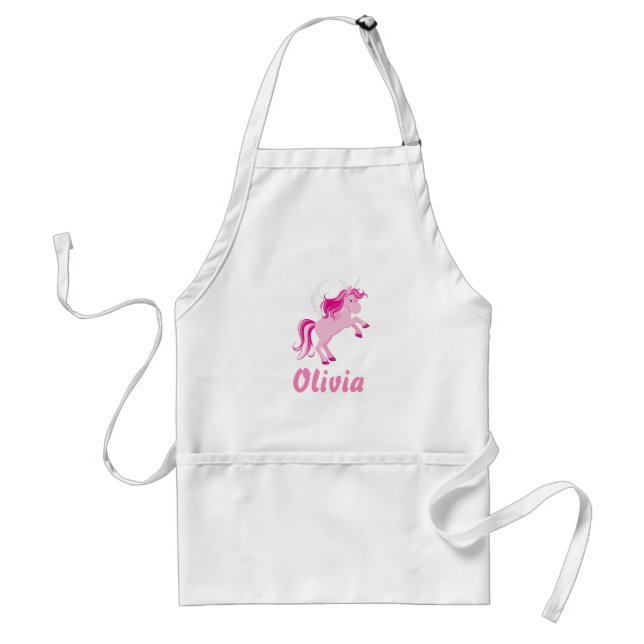 Custom. Pink Winged Unicorn. Adult Apron (Front)