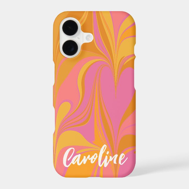 Custom Pink Yellow Abstract Marble Script Name Case-Mate iPhone Case (Back)