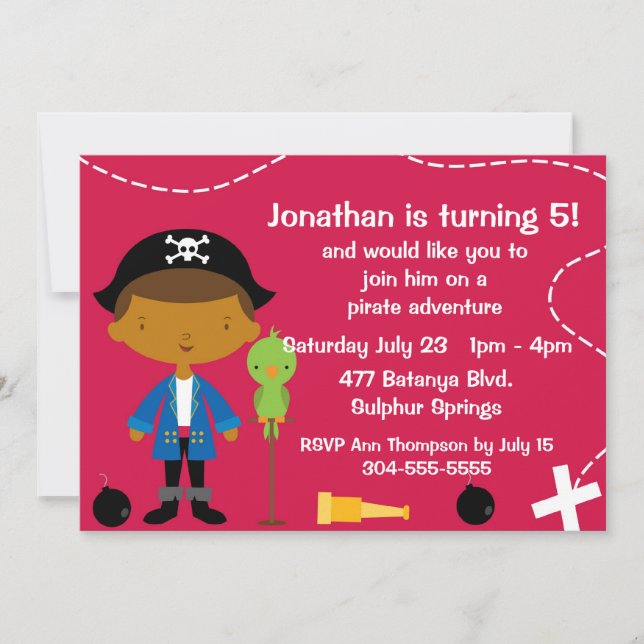 Custom Pirate and Parrot Birthday Party Invitation (Front)