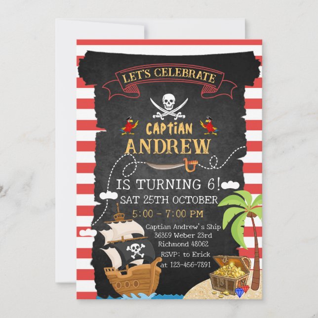 Custom Pirate Birthday Party Treasure Map for boy Invitation (Front)