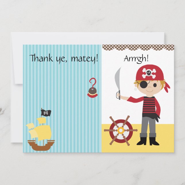 Custom Pirate Boy Thank You Card (Front)