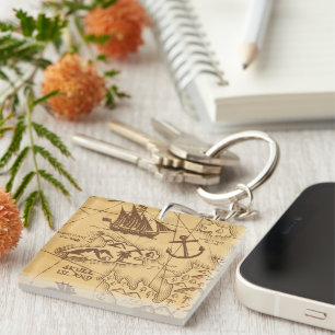 Custom Pirate map land point Family Keychain