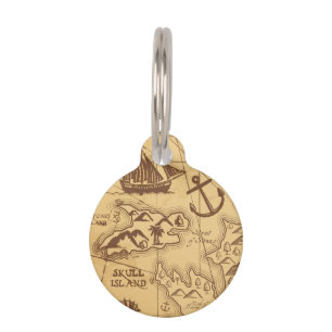 Custom Pirate map land point Family Pet ID Tag