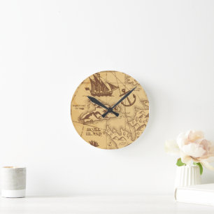 Custom Pirate map land point Family Round Clock