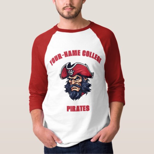 CUSTOM Pirate Mascot  Red _ School College Team T_Shirt