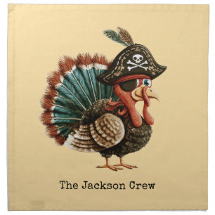 Custom Pirate Turkey Themed Thanksgiving Table Cloth Napkin