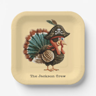 Custom Pirate Turkey Themed Thanksgiving Table Paper Plates
