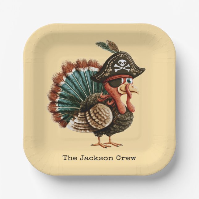 Custom Pirate Turkey Themed Thanksgiving Table Paper Plates (Front)