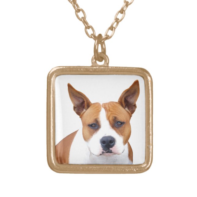 Custom Pit Bull Puppy Dog Neckace ~ Gold or Silver Plated Necklace (Front)
