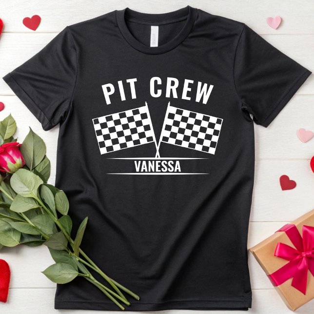 Custom Pit Crew Race Car Checkered Flag Racing T-Shirt (Creator Uploaded)