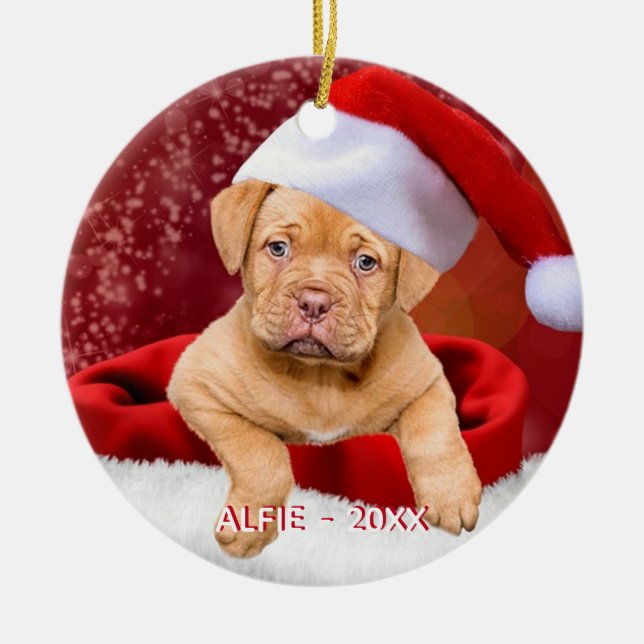 Custom Pitbull Puppy Dog Photo Ceramic Ornament (Front)