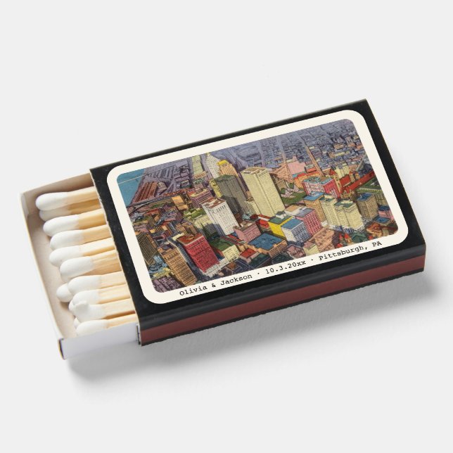 Custom Pittsburgh Matchbox Wedding Favor Vintage Matchboxes (Front Open)