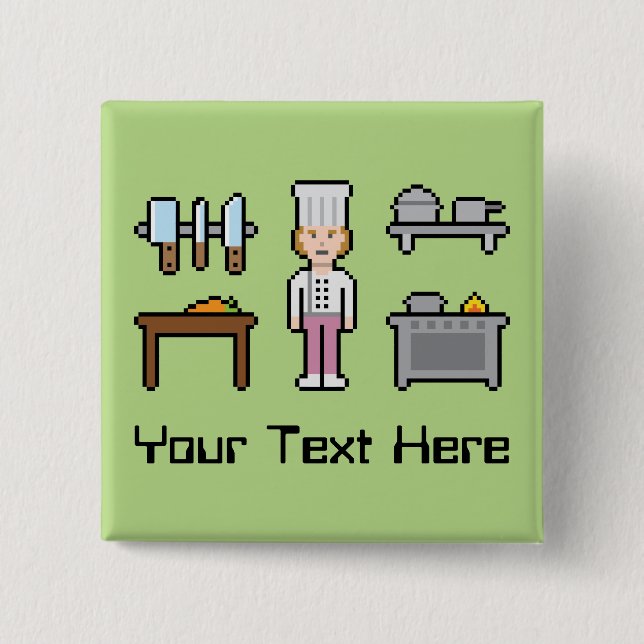 Custom Pixel Female Chef Pinback Button (Front)