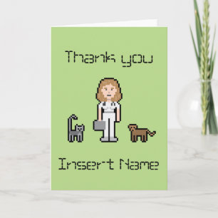 Custom Pixel Female Vet Letterpress Thank You Card