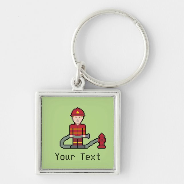 Custom Pixel Fireman Keychain (Front)