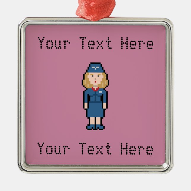Custom Pixel Flight Attendant Metal Ornament (Front)