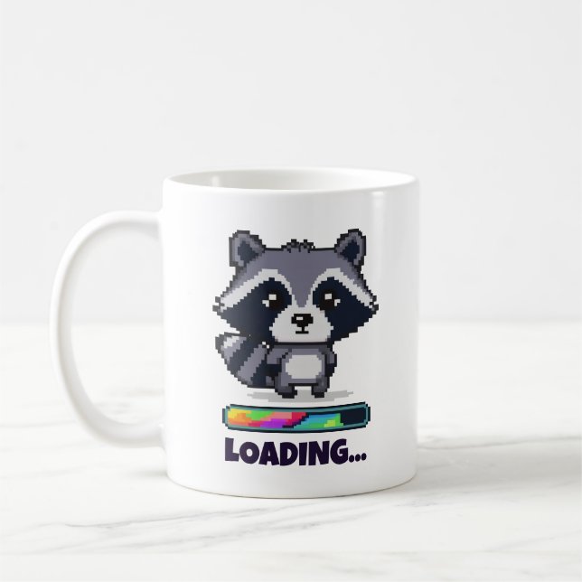Custom Pixel Raccoon Loading Bar Funny Coffee Mug (Left)