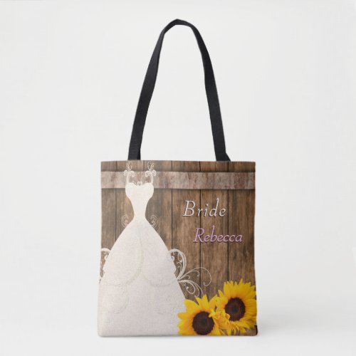 Custom PK _ Team Bride In Rustic Wood Sunflower Tote Bag