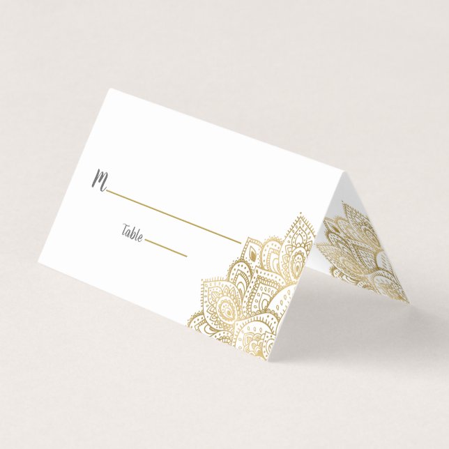 Custom place card gold paisley lace mandala (Front)
