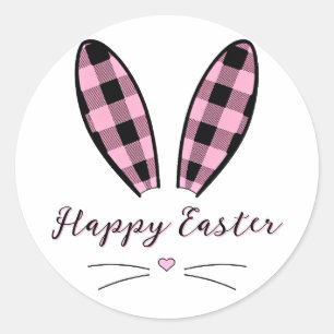 Custom plaid bunny ears Easter Classic Round Sticker