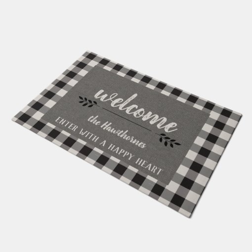 Custom plaid gingham family Name Quote Doormat Zazzle