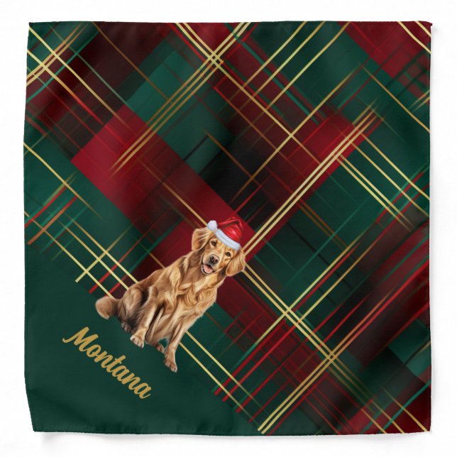 Custom Plaid Golden Retriever Santa Christmas Bandana (Front)