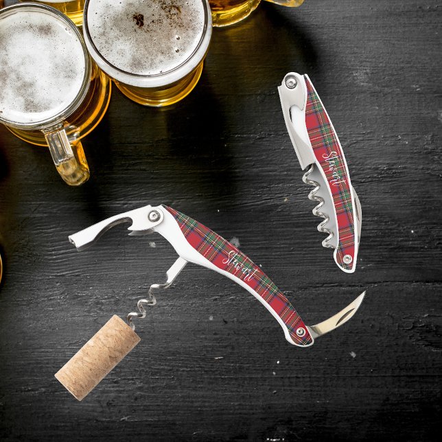 Custom Plaid Groomsman Clan Stewart Tartan Waiter's Corkscrew (Rustic Plaid Clan Stewart Tartan Waiter's Corkscrew)