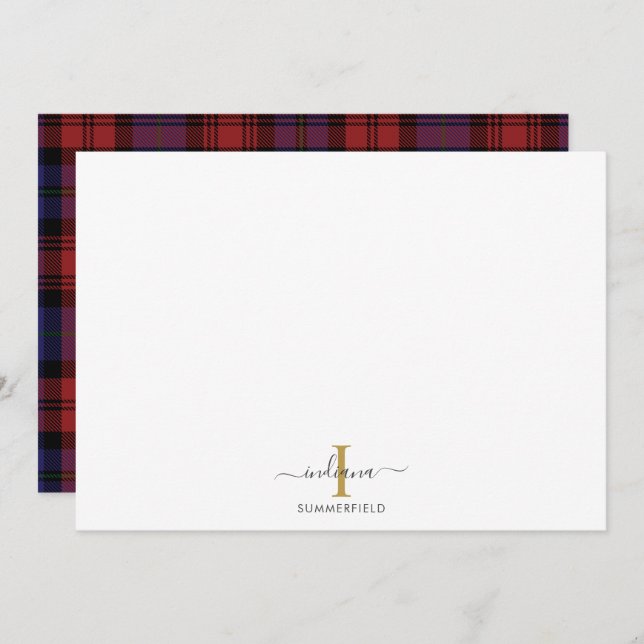Custom Plaid Monogram Rustic Tartan  Note Card (Front/Back)