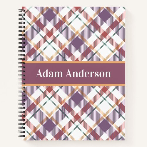 Custom Plaid Pattern with Name Personalized Notebook