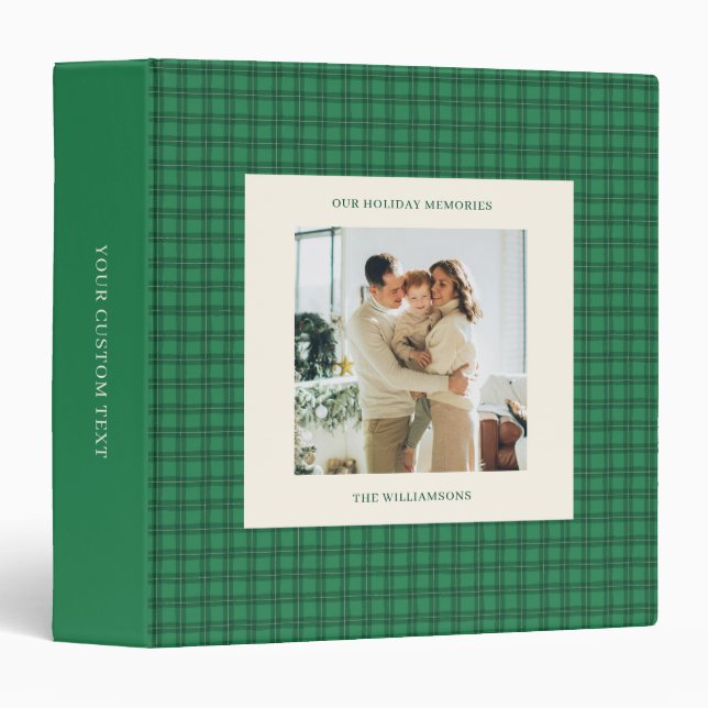 Custom Plaid Photo Christmas Holiday Memories 3 Ring Binder (Front/Spine)