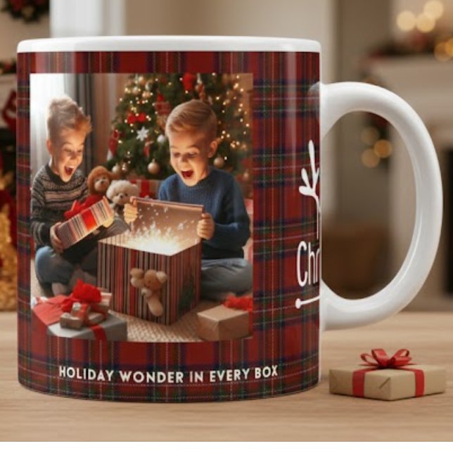 Custom Plaid Photo Christmas Mug (Creator Uploaded)