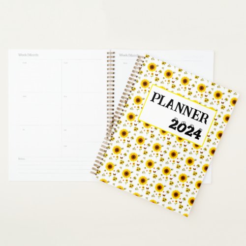 Custom planner with bright sunflower pattern