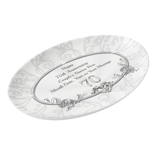Custom Platinum 70th Wedding Anniversary Gifts Porcelain Serving Platter (Angled)