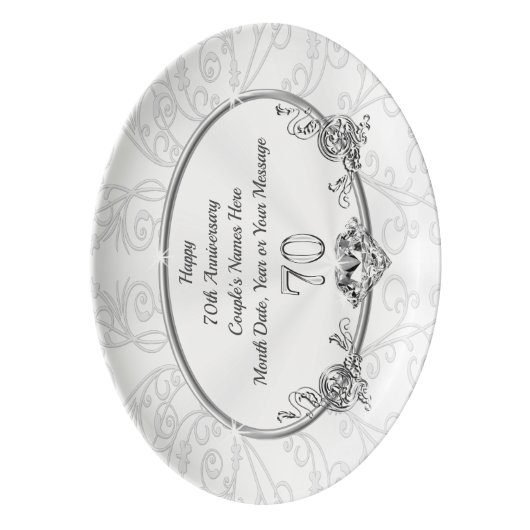 Custom Platinum 70th Wedding Anniversary Gifts Porcelain Serving Platter (Front Vertical)