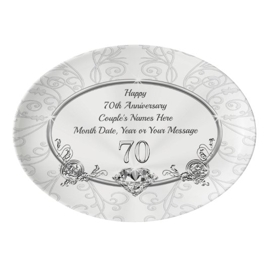 Custom Platinum 70th Wedding Anniversary Gifts Porcelain Serving Platter (Front)