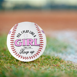 Custom "Play like a girl" funny quote girly Baseball