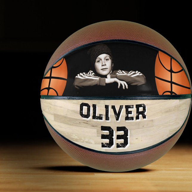 Custom Player Name Number Court Wood Floor Photo  Basketball (Creator Uploaded)
