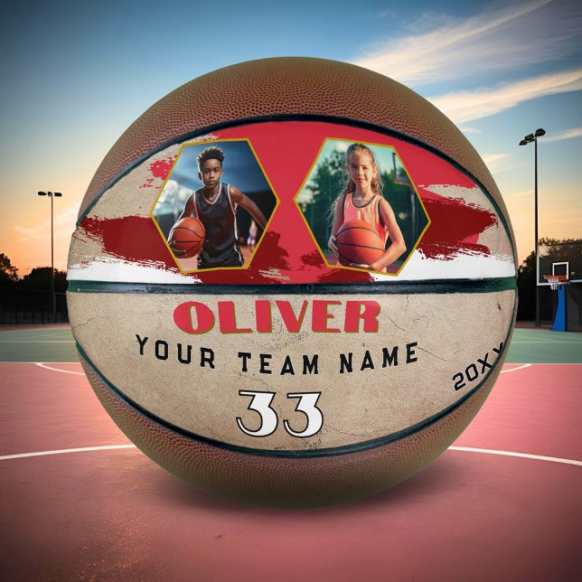 Custom Player Name Number Team 2 Photo Basketball (Creator Uploaded)