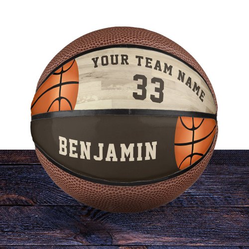Custom Player Name Team Number Wood Floor Mini Basketball