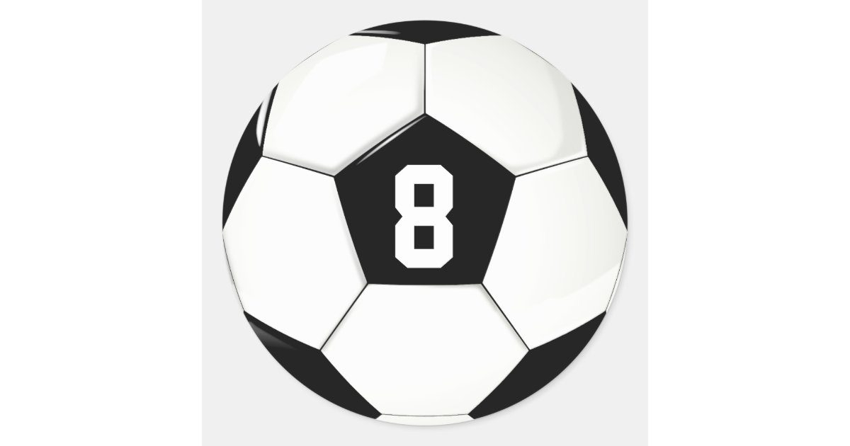 Custom Player Number Black and White Soccer Ball Classic Round Sticker