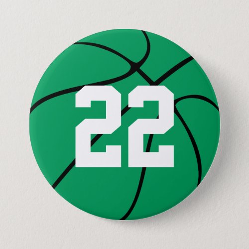 Custom Player Number Green Basketball Button Pin