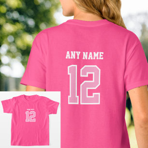 Custom Player Number Name Jersey Sports Pink White T-Shirt