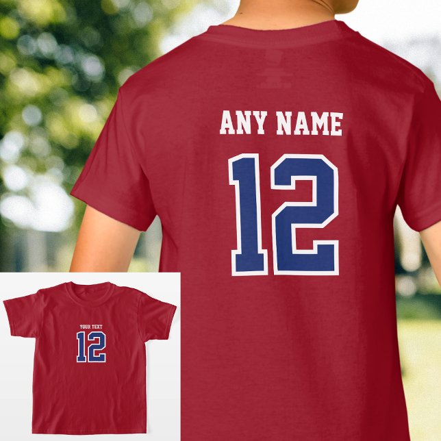 Custom Player Number Name Sports Navy Maroon T-Shirt (Creator Uploaded)