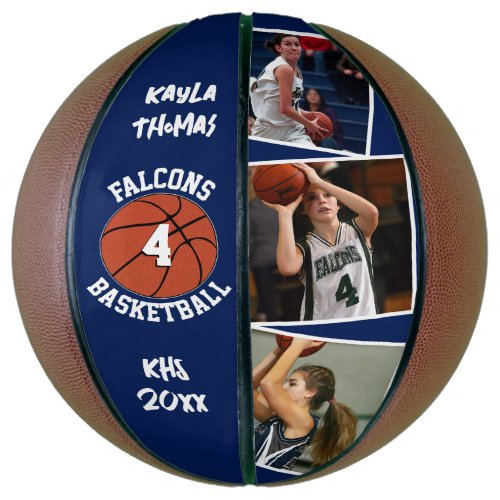 Custom Player Photo Number and Team Navy Blue Basketball