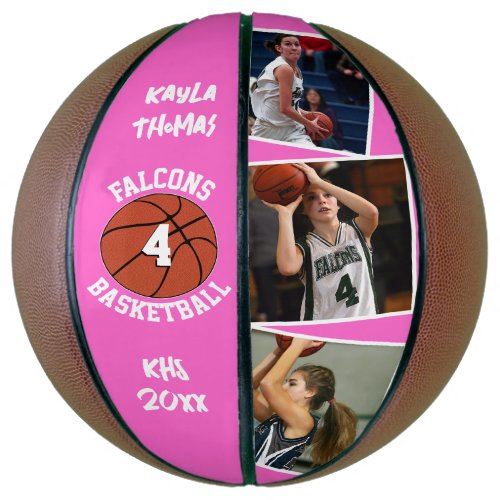 Custom Player Photos Team Name and Number Pink Basketball