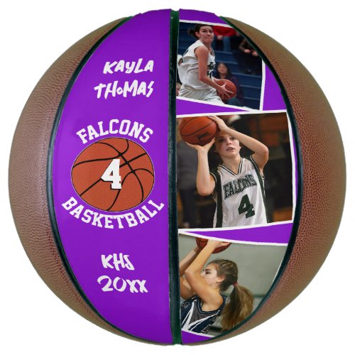 Custom Player Photos Team Name and Number Purple Basketball