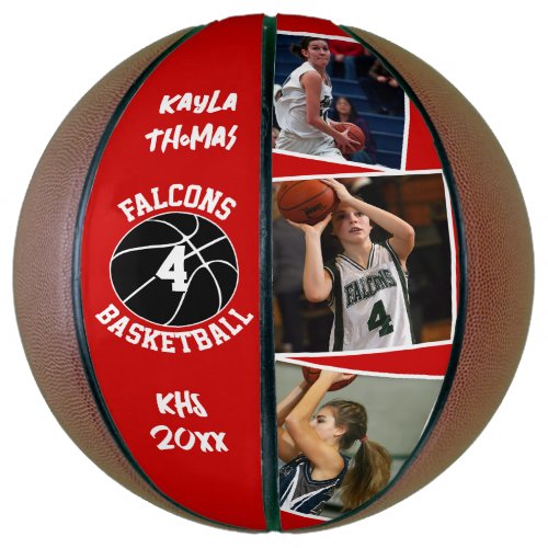 Custom Player Photos Team Name and Number Red Basketball