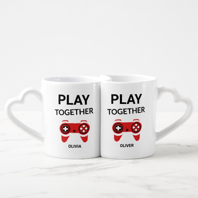 Custom Player Together Gamer Matching Couple Gift  Coffee Mug Set (Front Nesting)