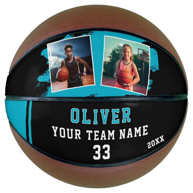 Custom Player's Name Number Team 2 Photo Basketball (Front)